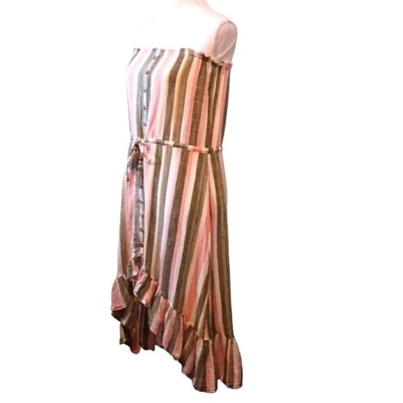 Blue Island Strapless Cotton Striped Hi-low Dress Tie Waist Size S‎ - Picture 3 of 14